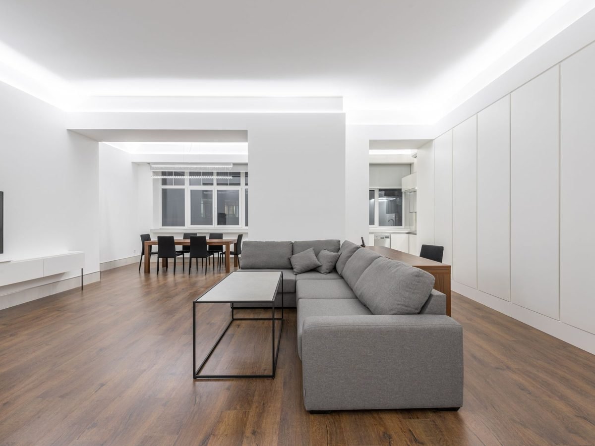 Clear open pathway from the door to the window in a well-planned small living room layout